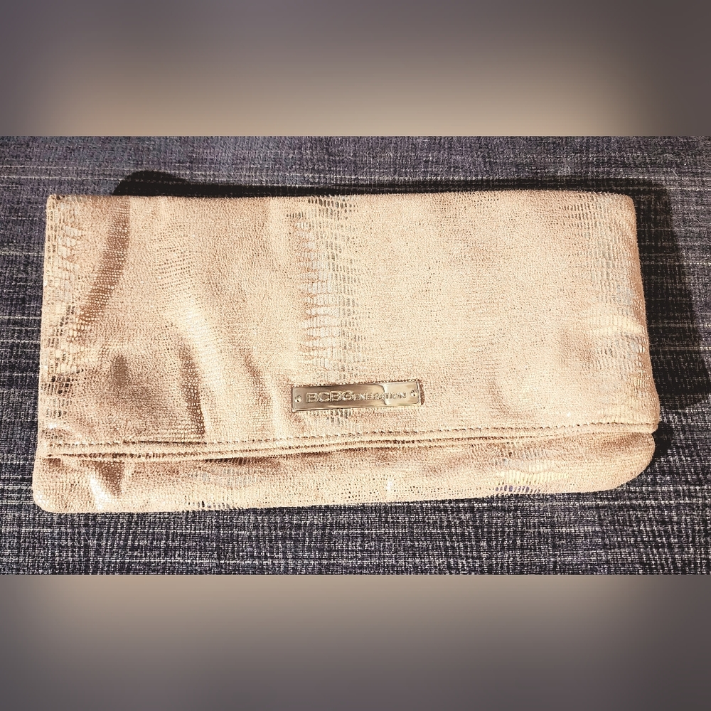 BCBGeneration salmon coral pink shine rectangle magnetic clutch handbag
